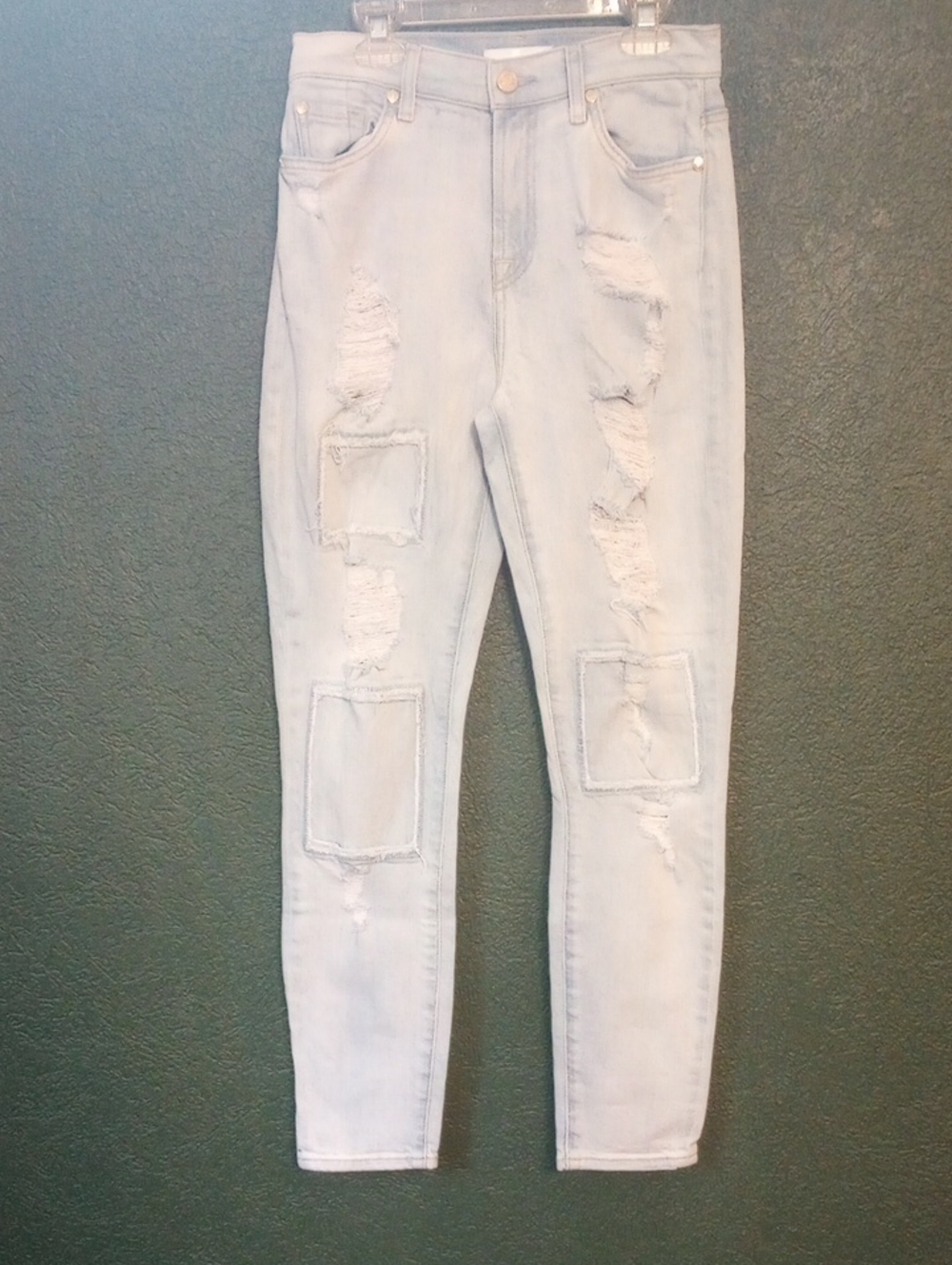 7 For All Mankind Women’s Skinny Jeans Light Blue Distressed Rips Patches 27